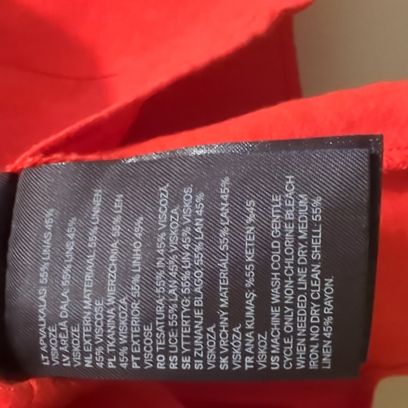 H&M Vibrant Orange Linen Blend Puff Short Sleeve Top Blouse- S - Picture 12 of 12